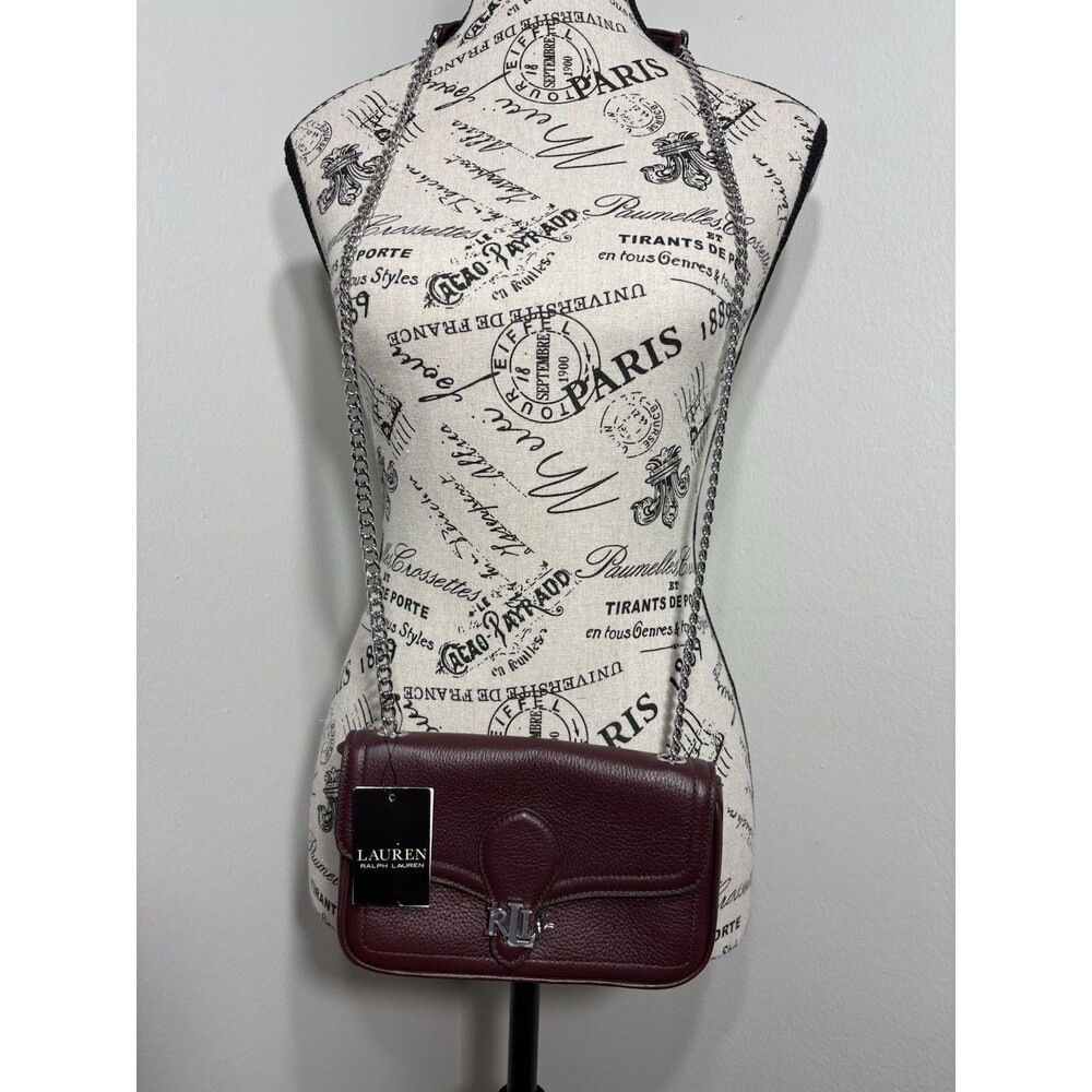 Lauren Ralph Lauren Burgundy Pebbled Shoulder Bag Magnetic Closure Logo Accent